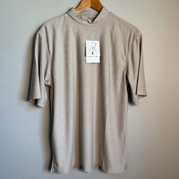 IL MIGLIORE Mens High Neck Performance Golf Shirt Textured NEW Tan Size Medium - Picture 1 of 16